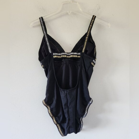 LA BLANCA | Threaded Along Mio One Piece Swimsuit Black LB7BT24 Silver Gold Sz S - Picture 3 of 5